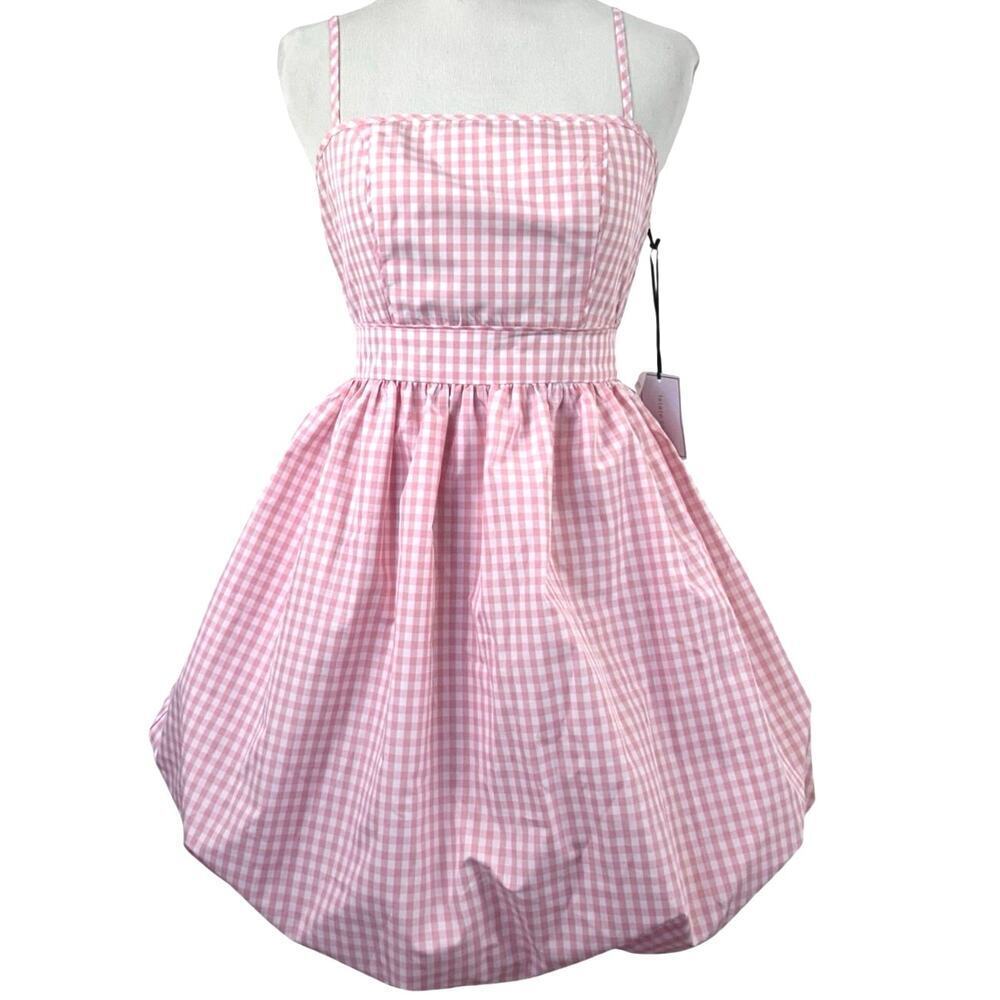 1.STATE Pink Gingham Bubble Hem Dress NWT Size 0 Coquette Cottagecore - Picture 1 of 8